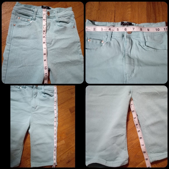 BLUE TOPIC - Mint / Turquoise Denim High Waisted Bermuda Shorts - Picture 6 of 6